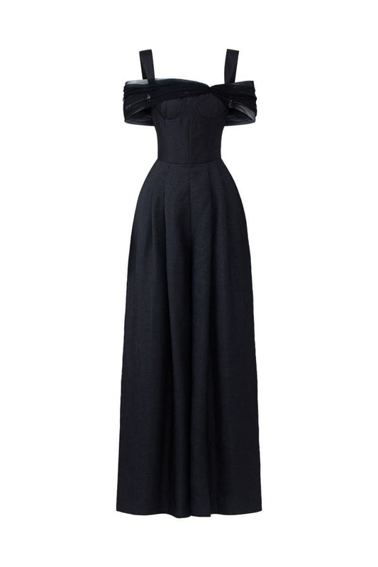 BLACK MONICA TAFFETA CHEST CUP JUMPSUIT