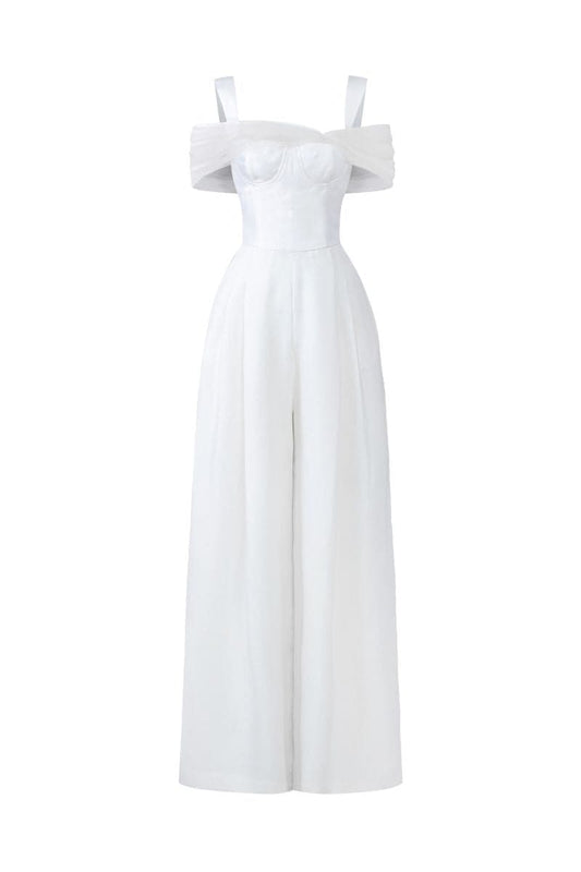 WHITE MONICA TAFFETA CHEST CUP JUMPSUIT