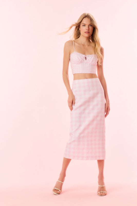 Biselle Linen Gingham Midi Skirt