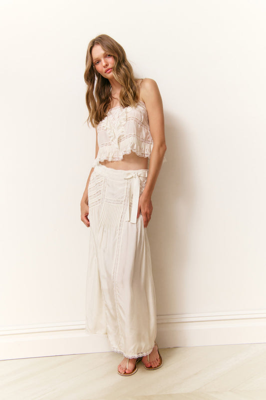 Beloria Silk Lace-Detailed Maxi Skirt