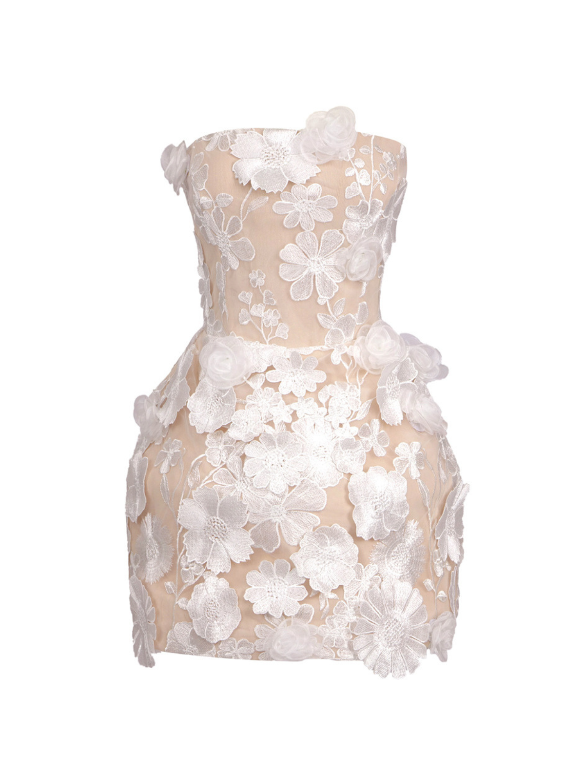 Zeina Strapless Flower Embroidered Mini Dress