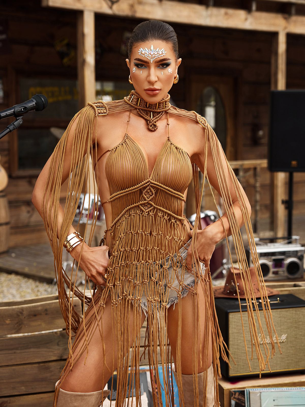 Brinzo Fringe Cover Up Dress In Khaki