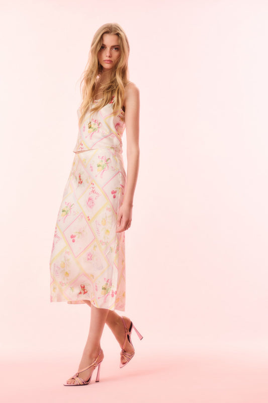 Castle Silk-Blend Fruit Print Midi Skirt