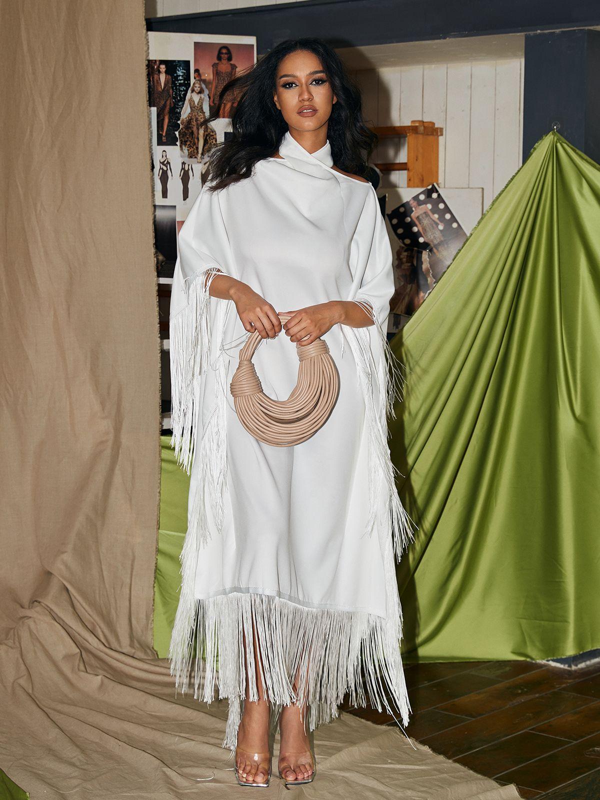 Ceridwen Cricross Fringe Kaftan Dress