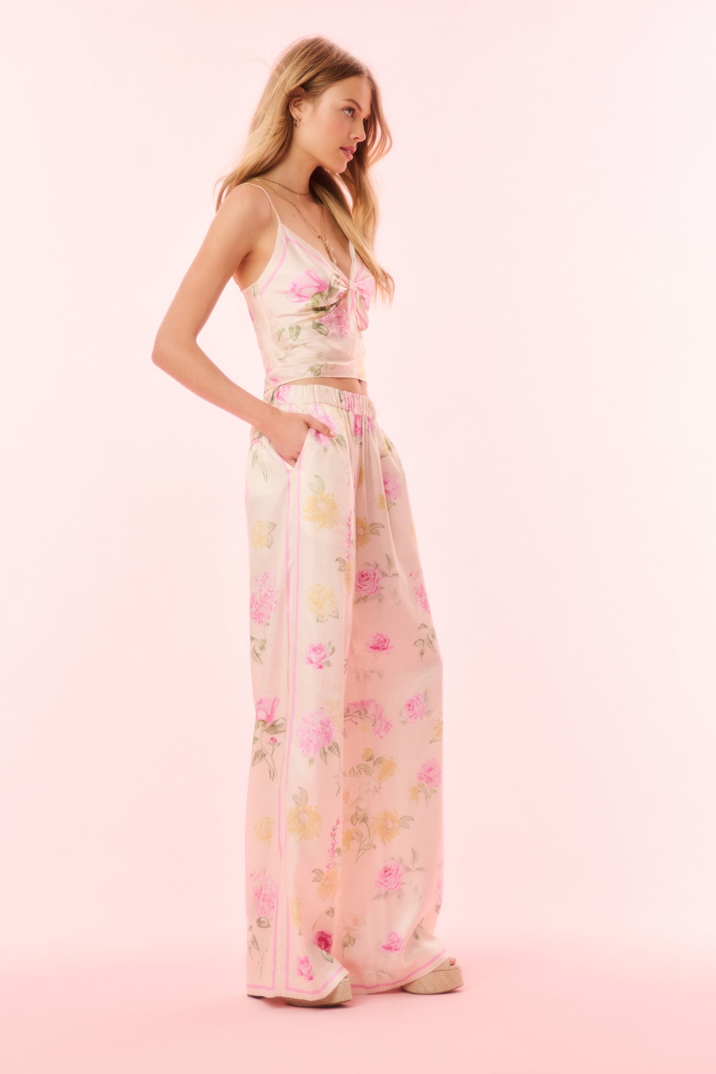 Helia Satin Floral Wide Leg Pant