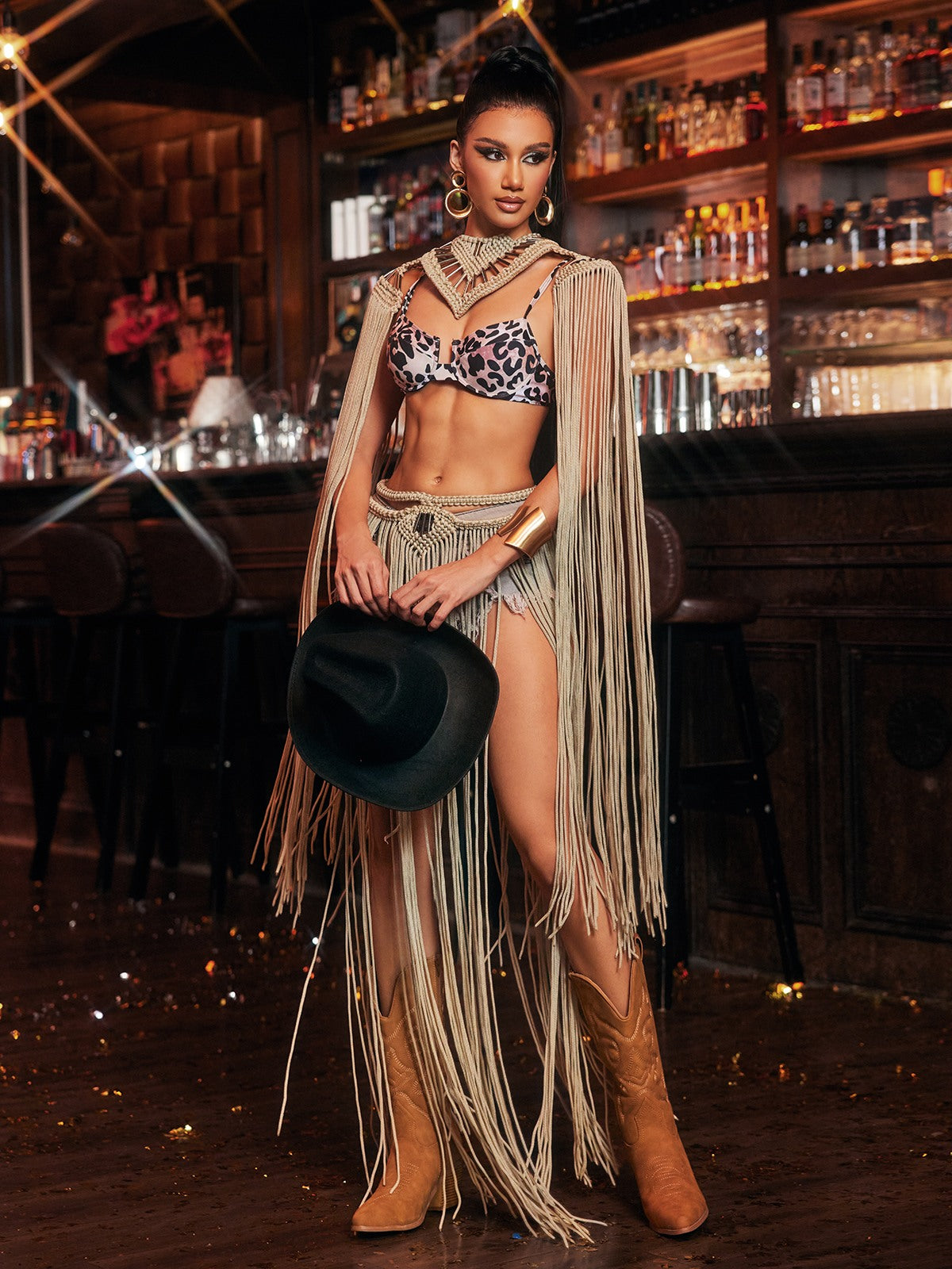 Ixandriel Fringe Knitted Cover Up Skirt Set