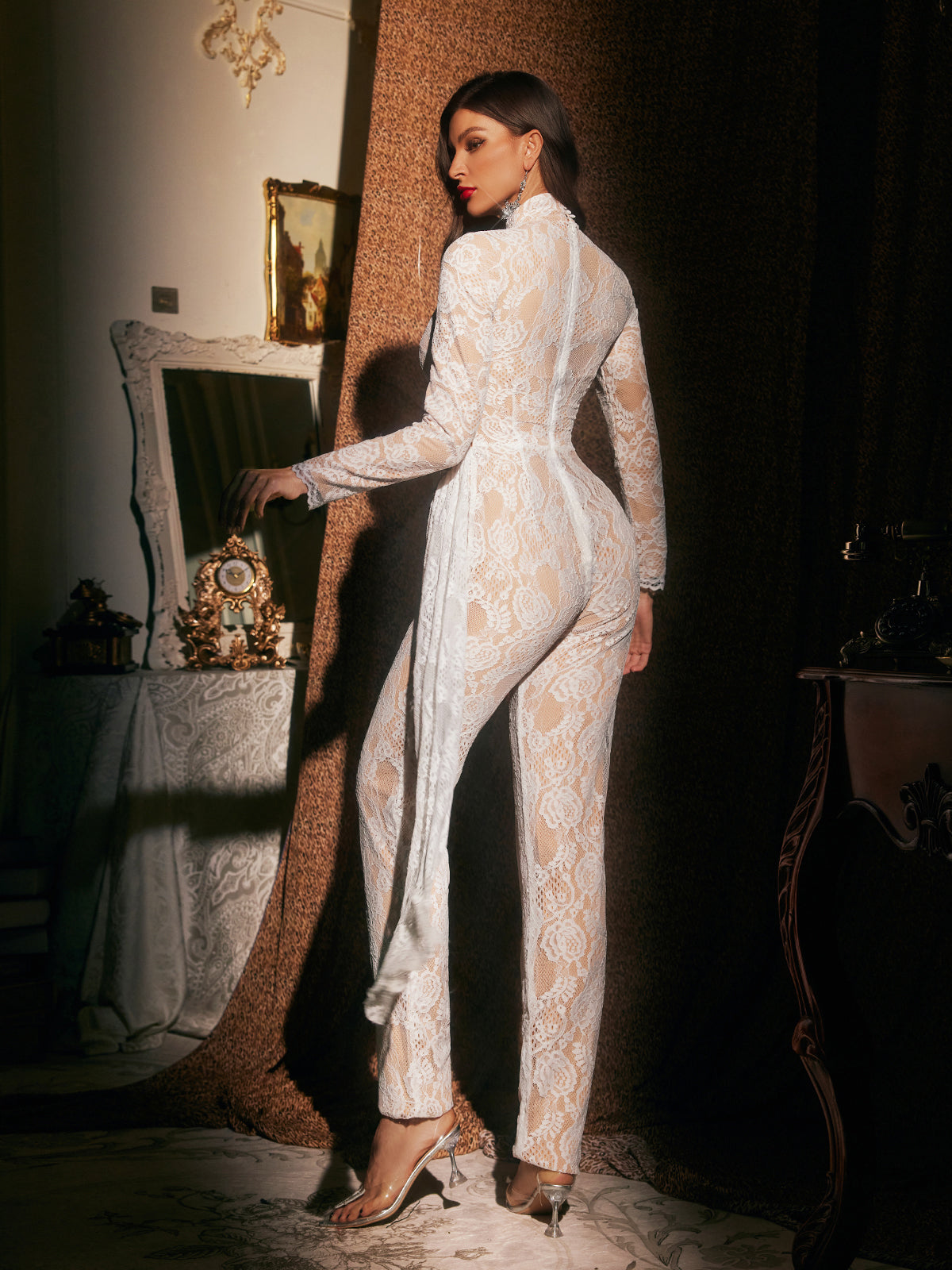 Jaren Long Sleeve Lace Draped Jumpsuit