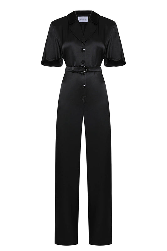 SHORT SLEEVE JUMPSUIT IN BLACK