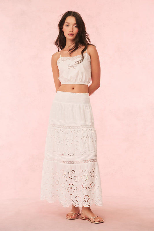 Miloti Eyelet Lace Maxi Skirt