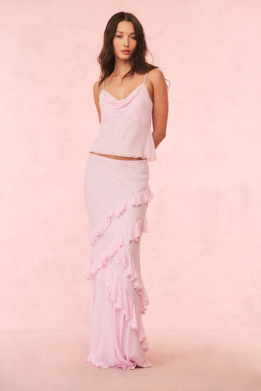 Mitnessa Chiffon Ruffle Maxi Skirt