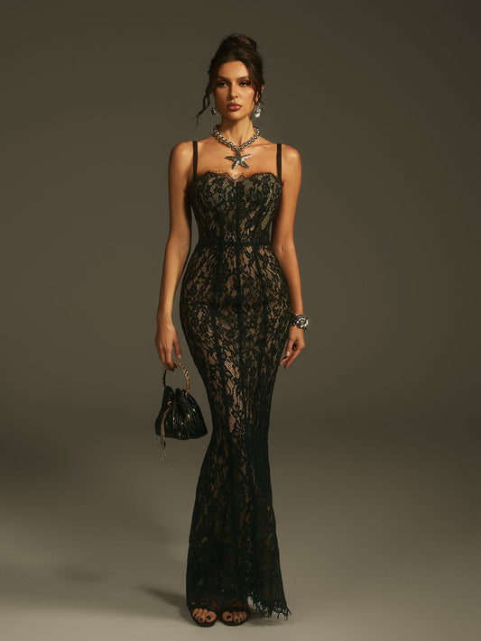 Marije Spaghetti Lace Maxi Dress