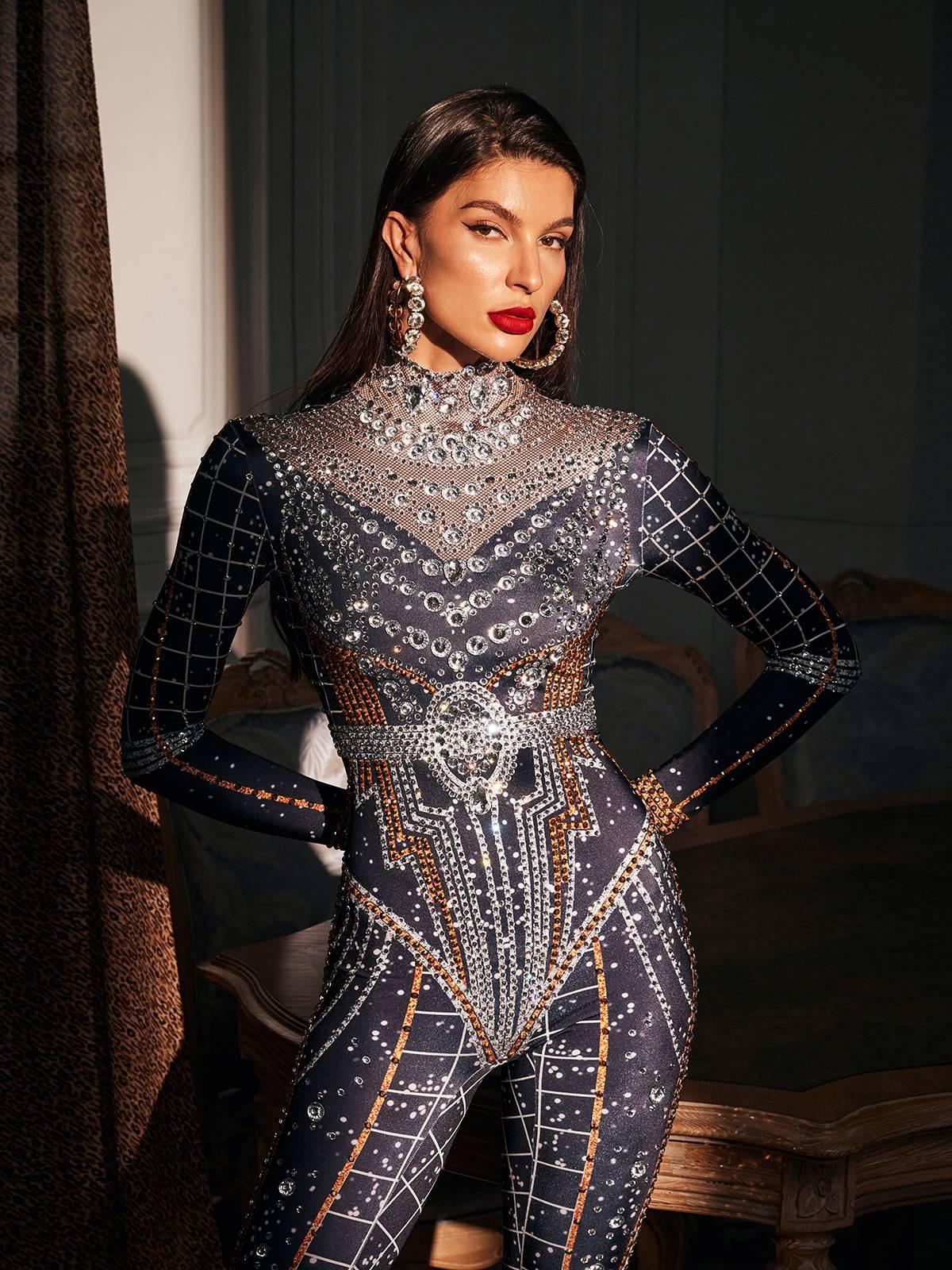 Micaela Printed Rhinestone Jumpsuit