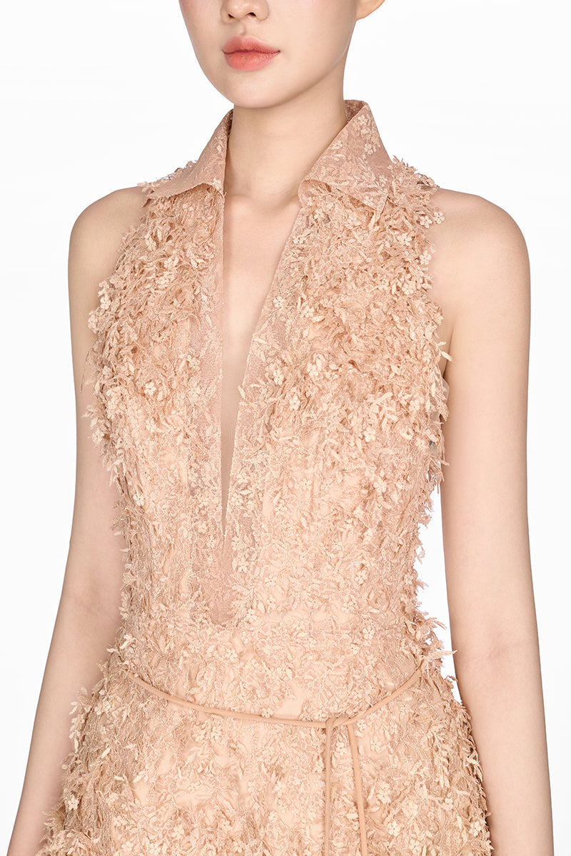 PEACH BEADED LACE JUMPSUIT