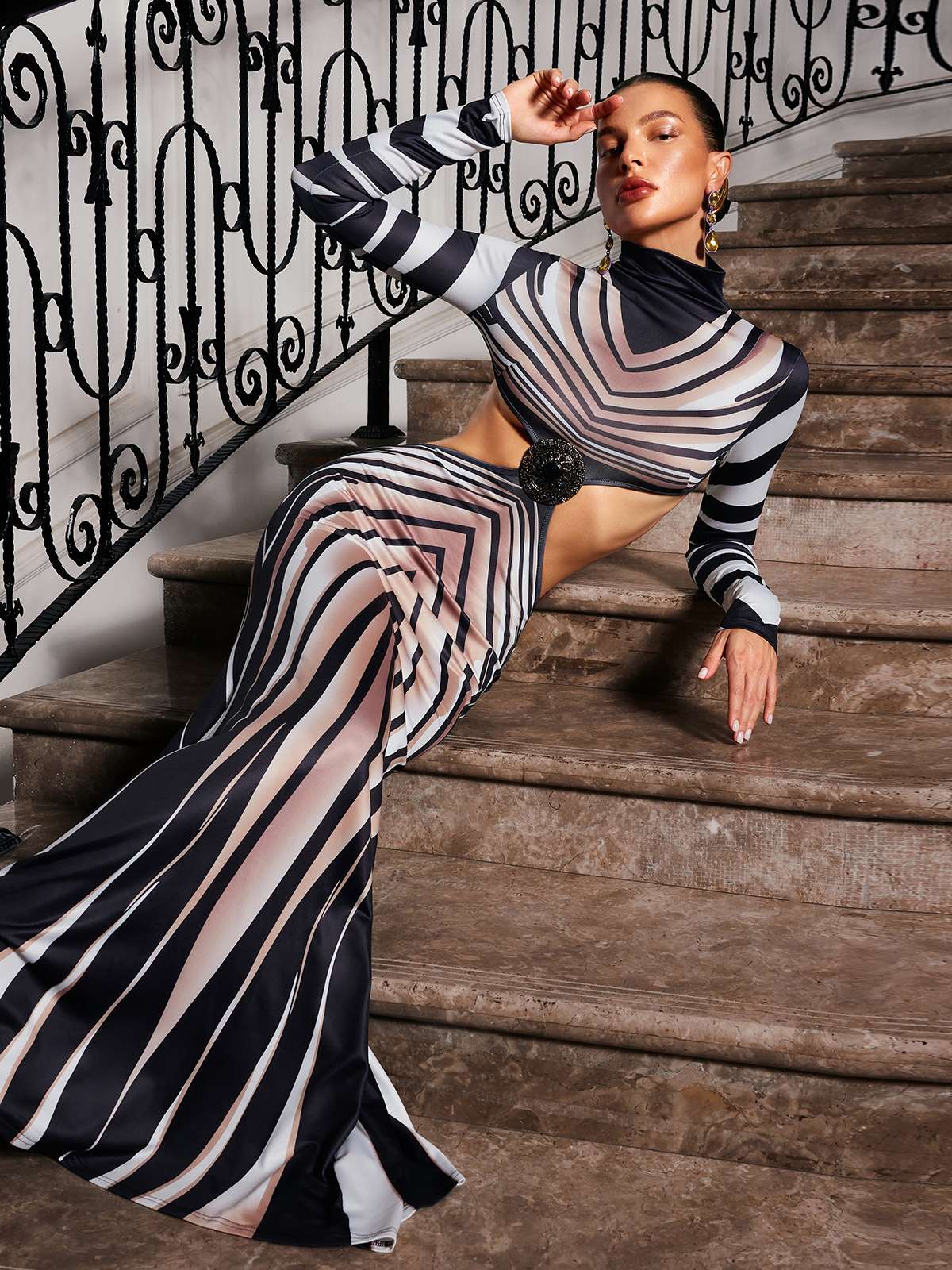 Pieda Zebra Printed Cutout Maxi Dress