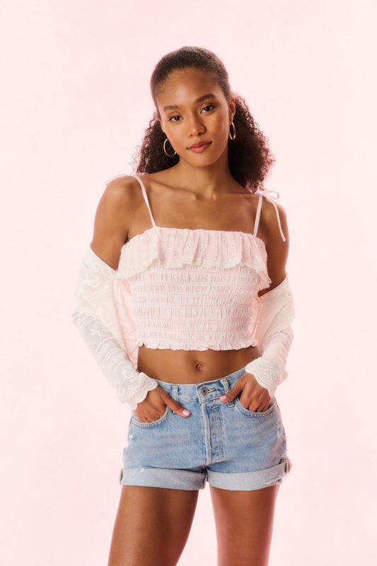 Renada Gingham Eyelet Top