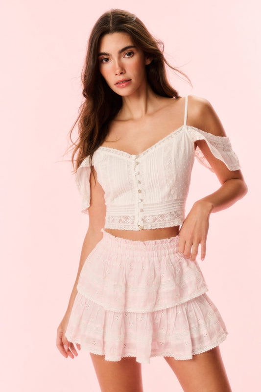 Ruffle Mini Gingham Eyelet Skirt