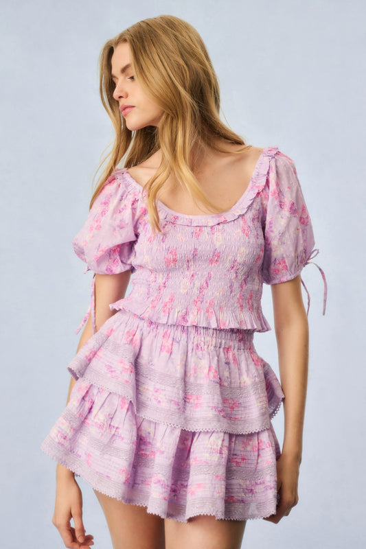 Ruffle Mini Heirloom Print Skirt