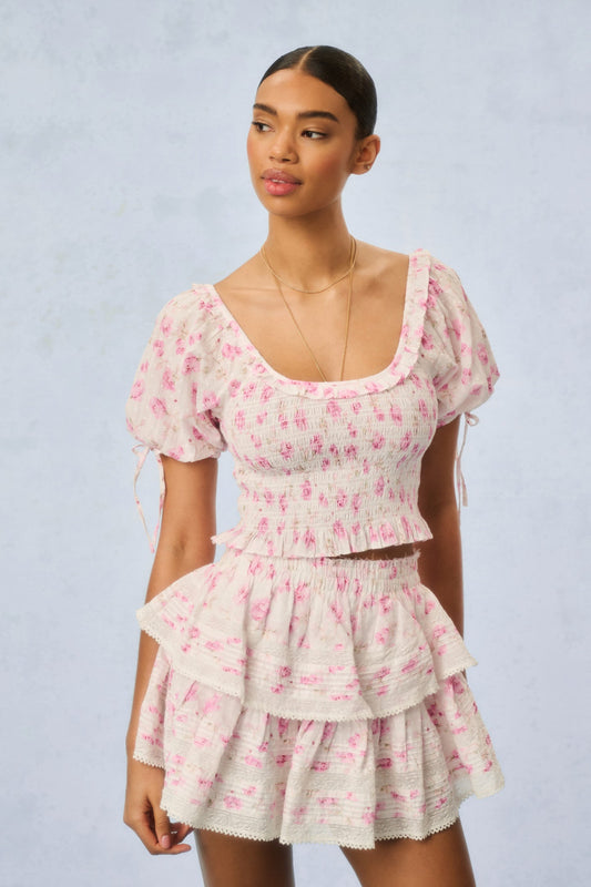 Ruffle Mini Signature Fragrance Print Skirt - STERLING DUSK