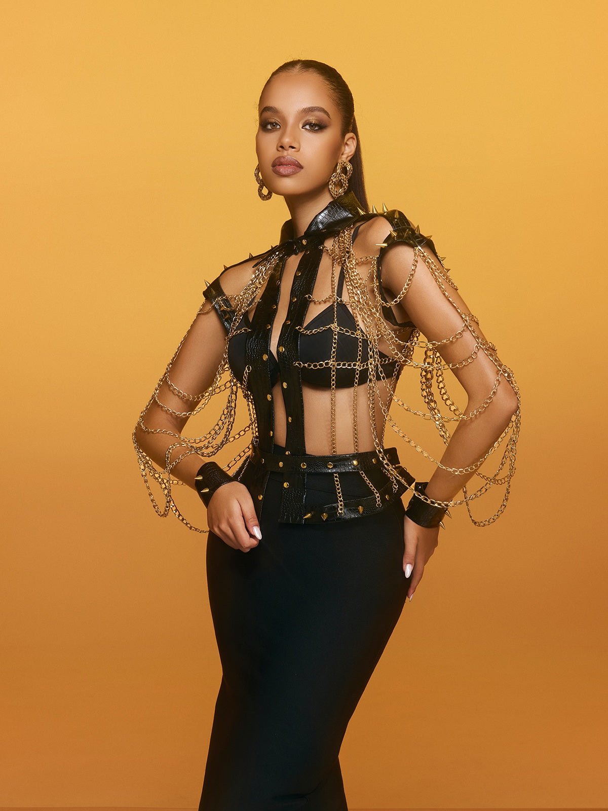 Renaud Spike Leather Chain Top