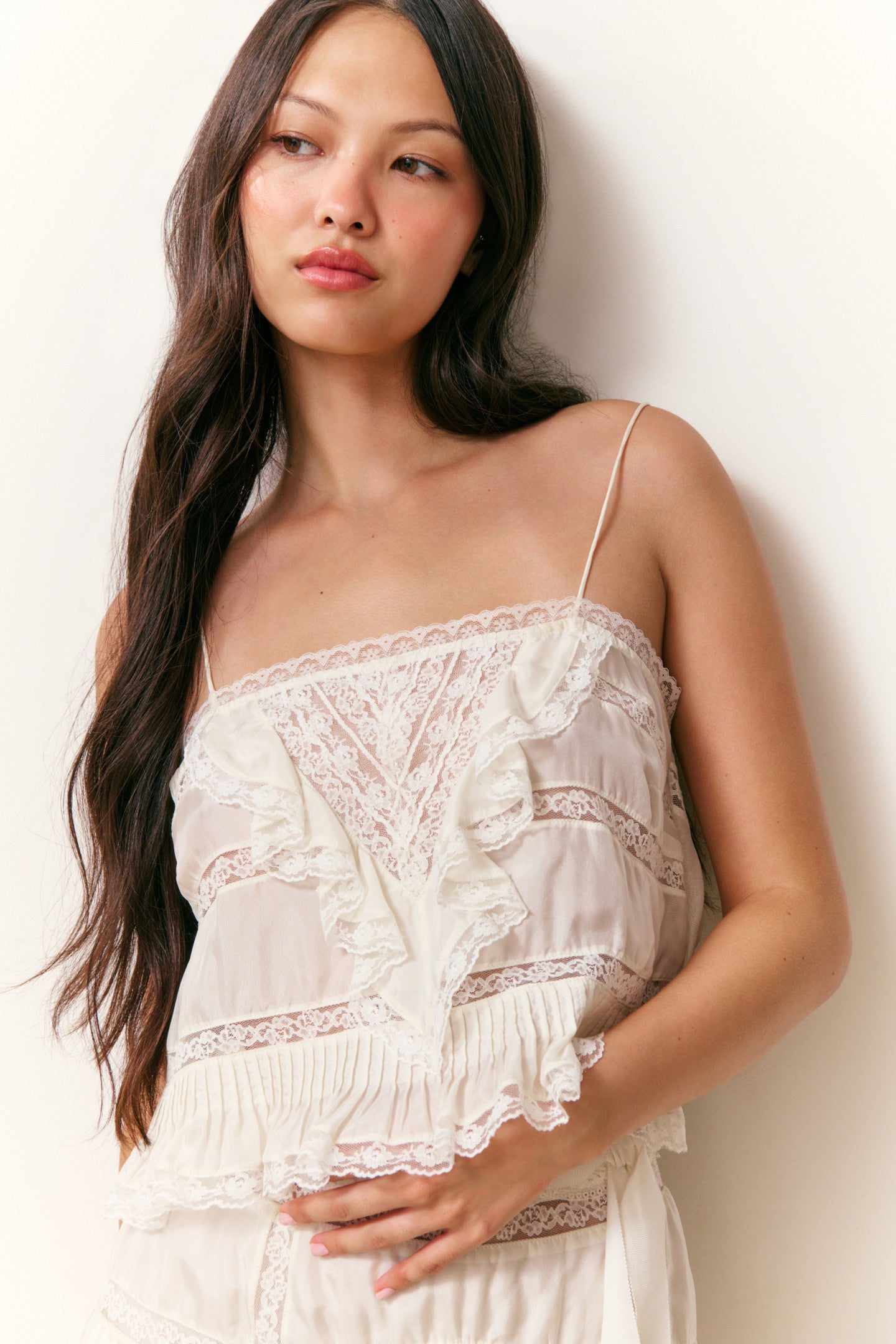 Ondeline Silk Lace Ruffle Cami