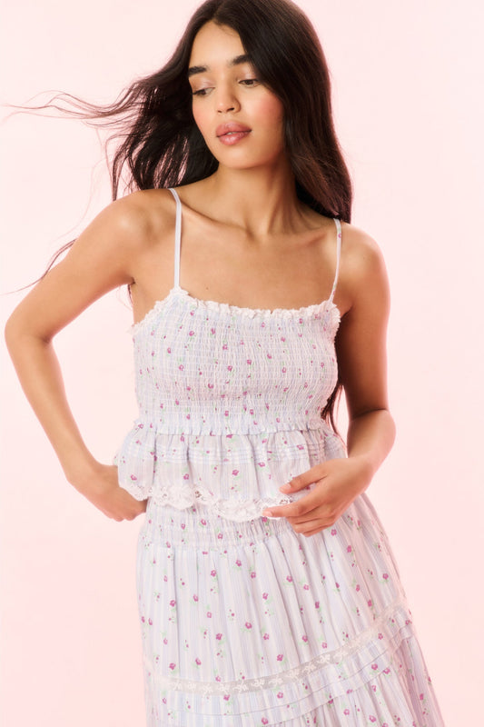 Marzenia Smocked Striped Floral Top