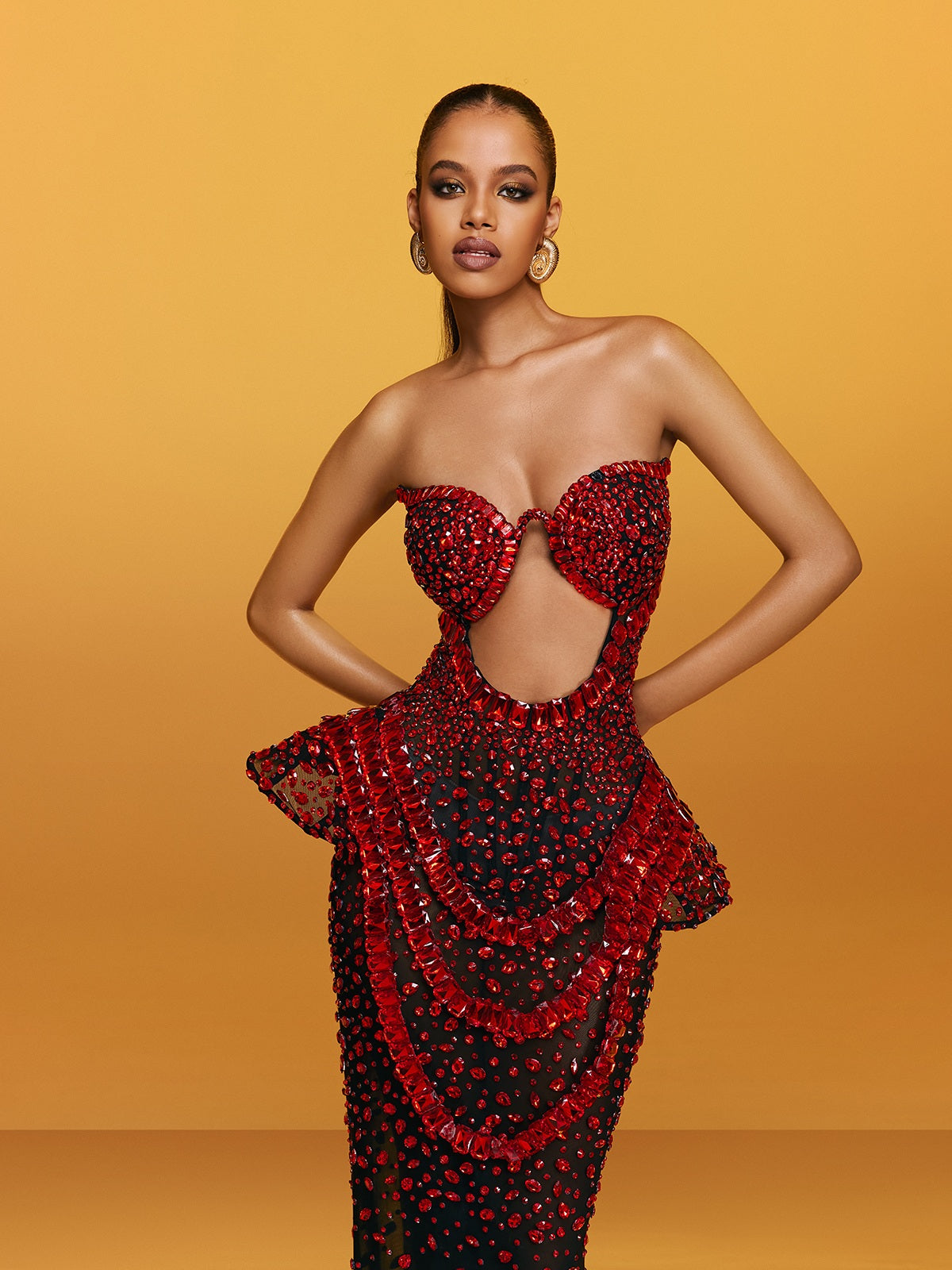 Arygon Strapless Cutout Crystal Maxi Dress