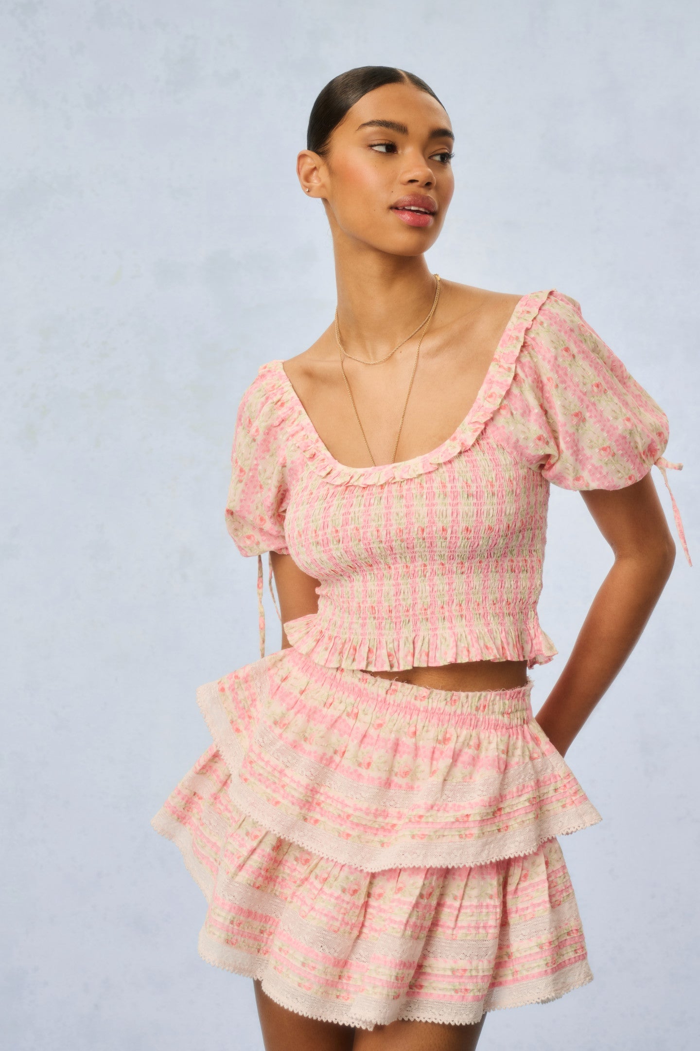 Ruffle Mini Heirloom Print Skirt