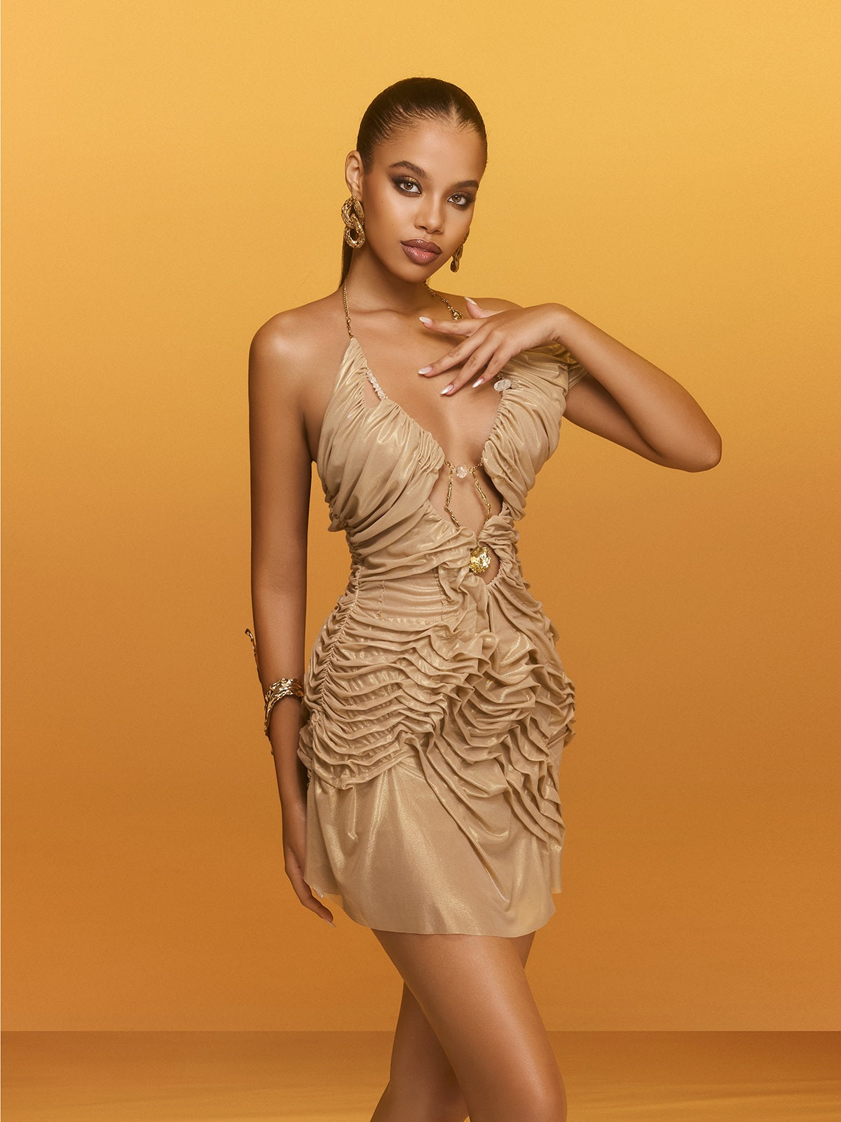 Reut Halterneck Ruched Mini Dress