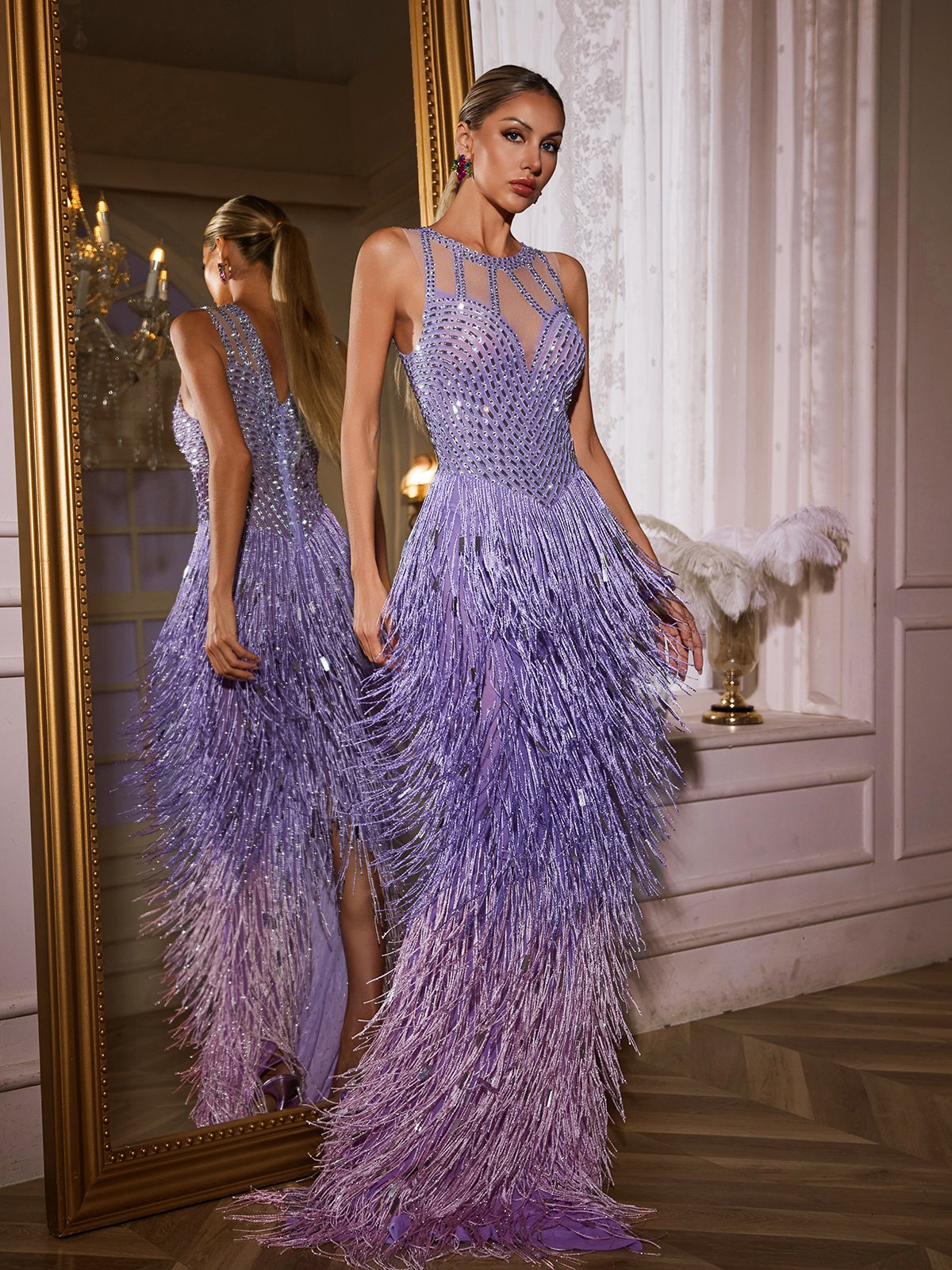 Saelyvira Fringe Rhinestone Maxi Dress
