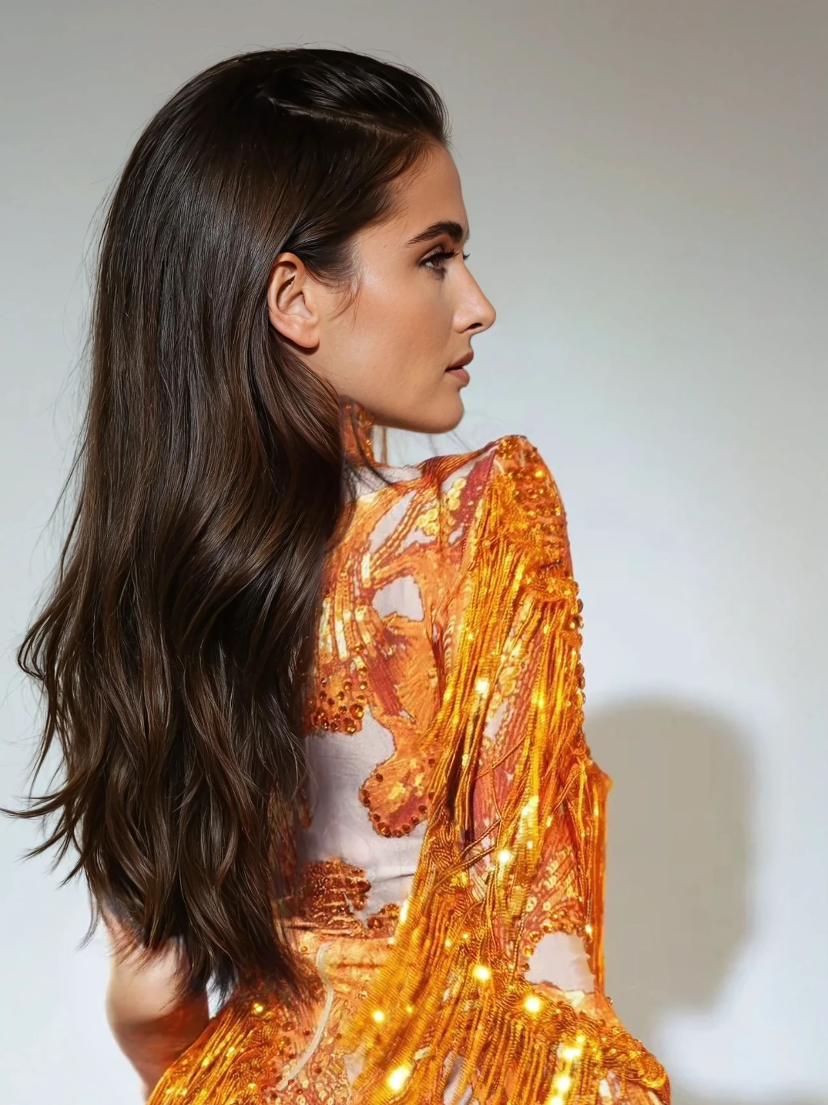 Shatora One Shoulder Rhinestone Fringe Bodysuit In Orange