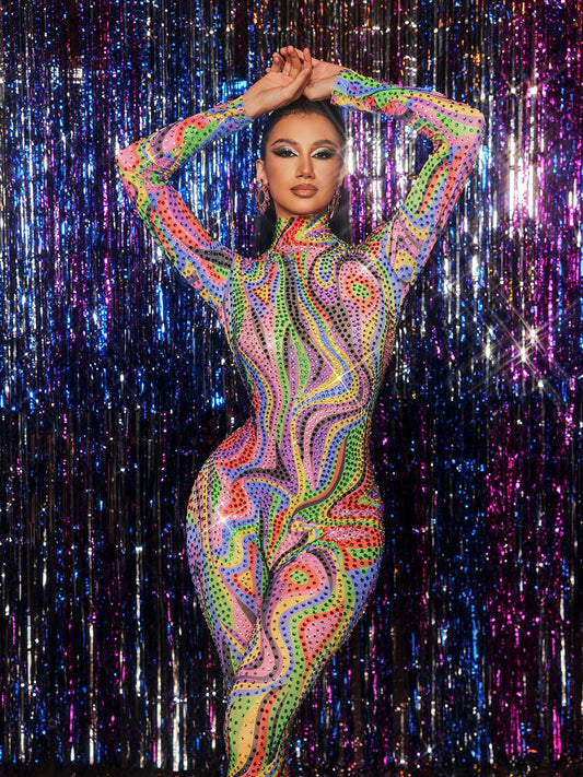Zyxandor High Neck Rhinestone Jumpsuit